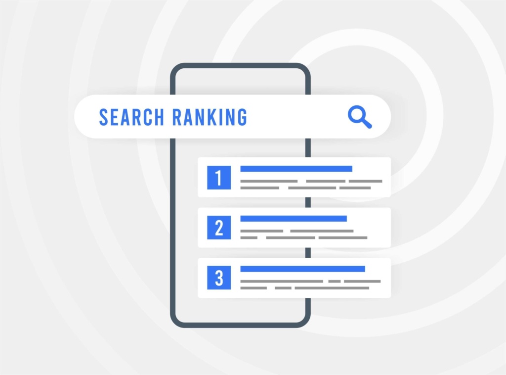 Search ranking illustration for healthcare website SEO Illustration of a search ranking concept showing top three results on a mobile screen.