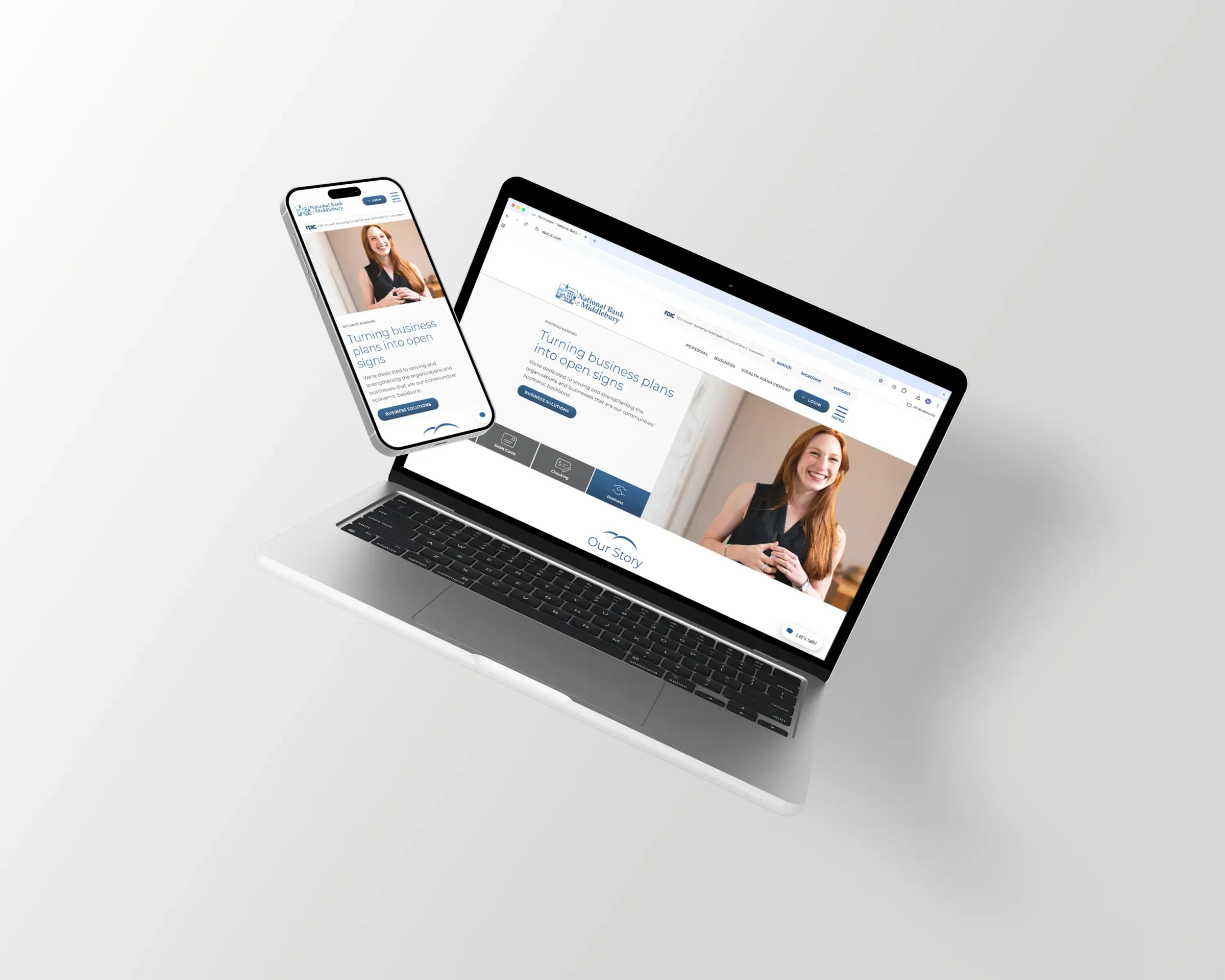 laptop and mobile phone showing responsive National Bank of Middlebury website