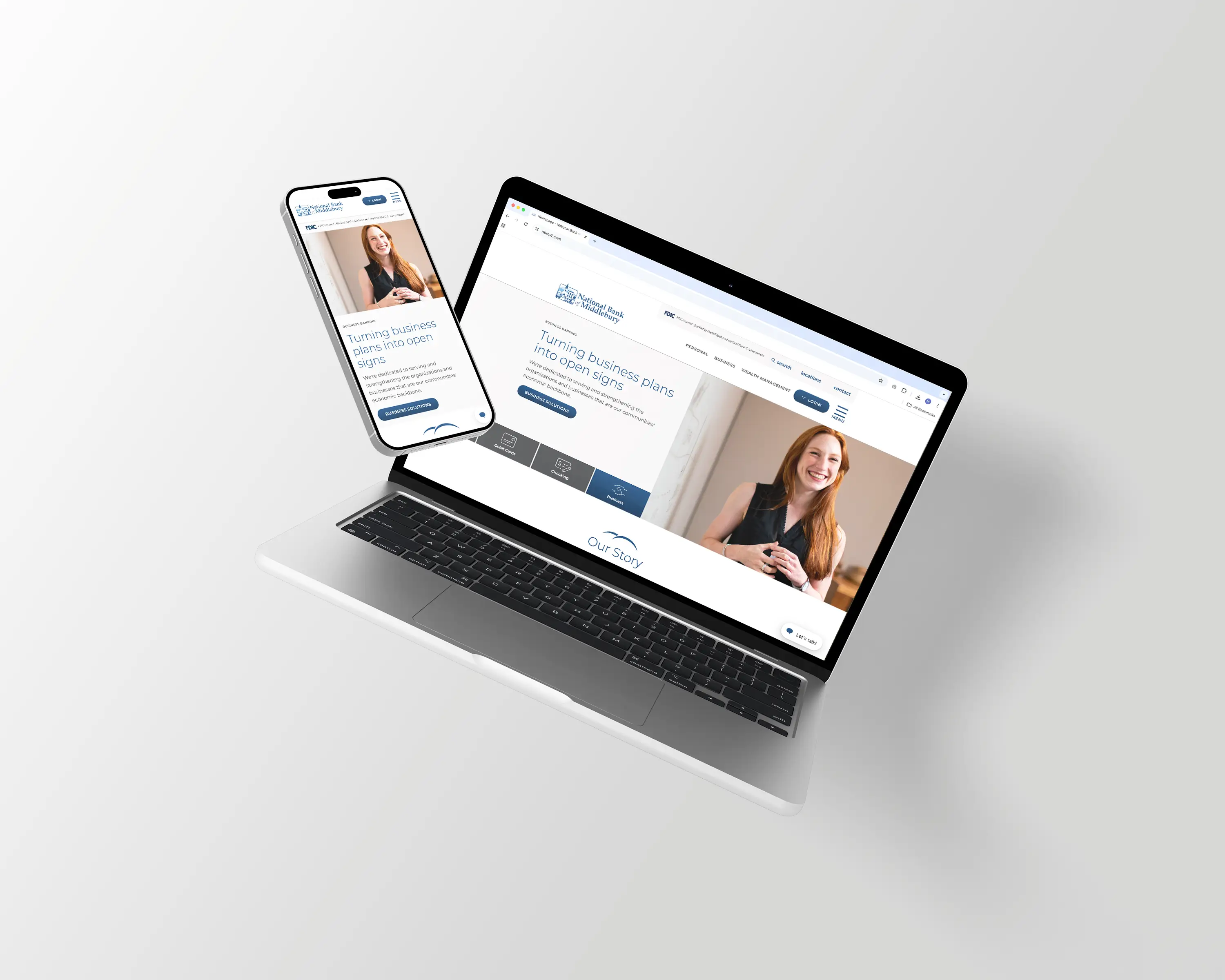 laptop and mobile phone showing responsive National Bank of Middlebury website