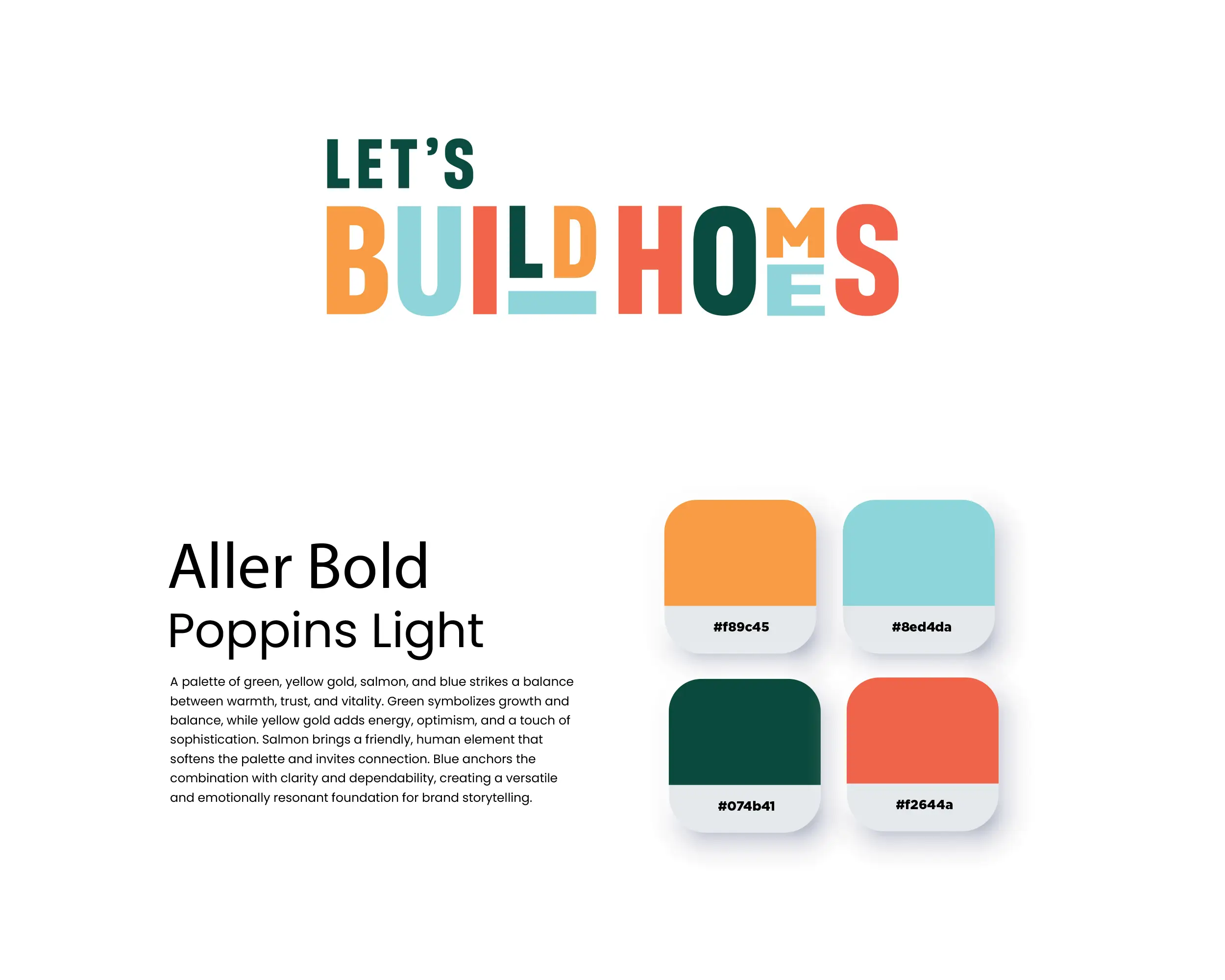 Image of the logo design for Let's Build Homes. Includes the color orange, light blue, yellow and green.