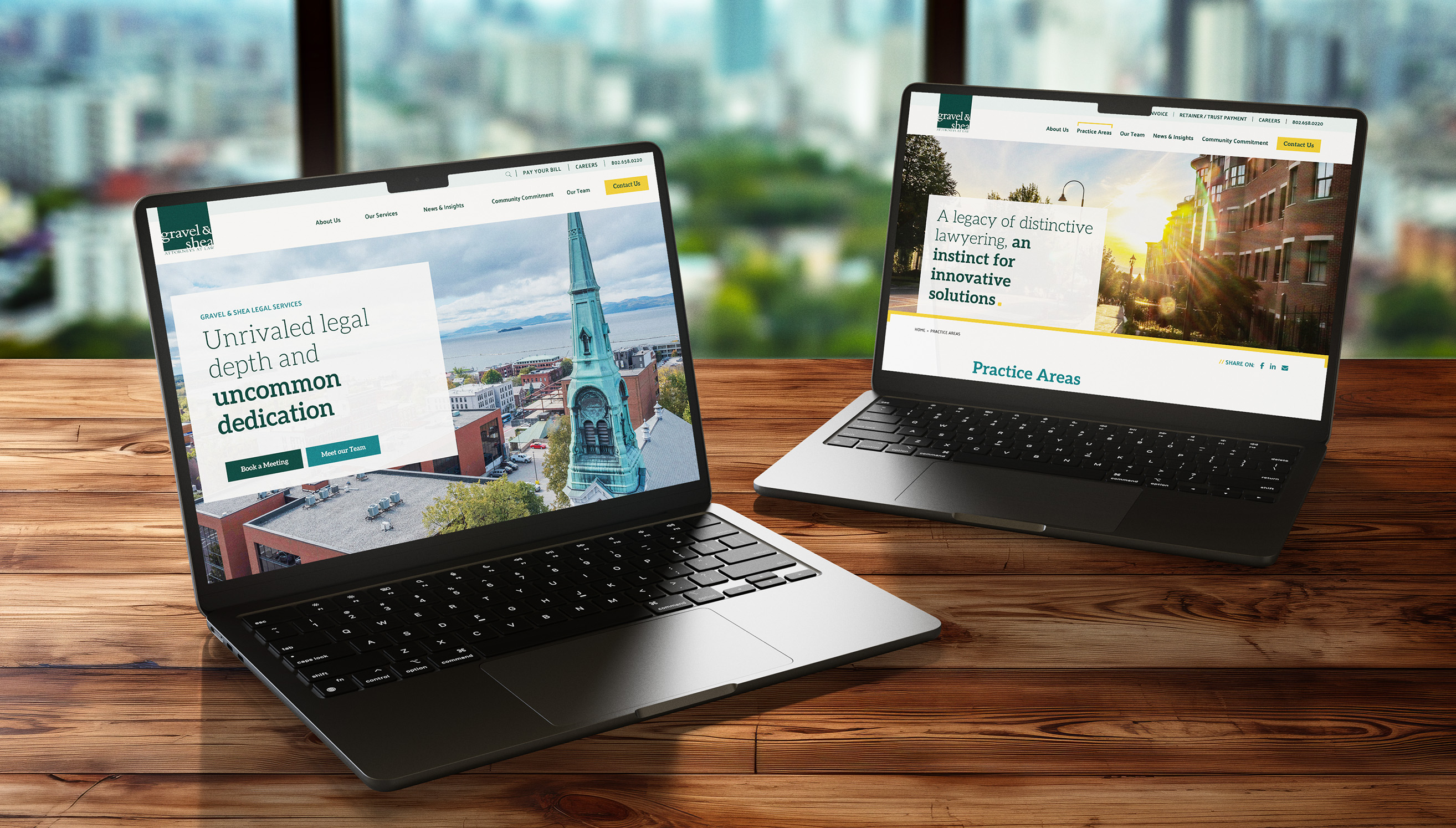 Two laptops showing the look and feel of the Gravel & Shea website