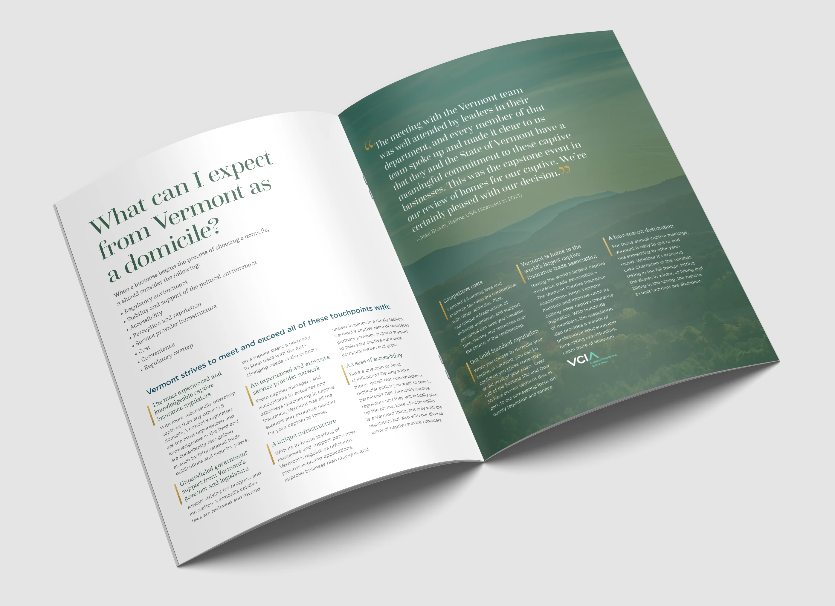 Open spread of Vermont Captive Insurance brochure