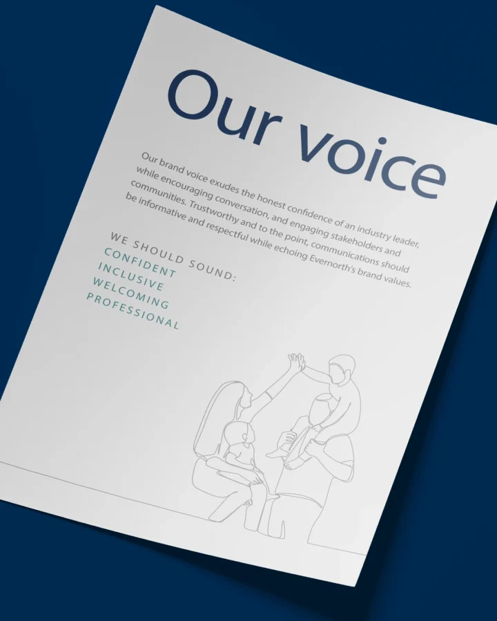 Page out of Evernorth's new brand book about the brand's voice
