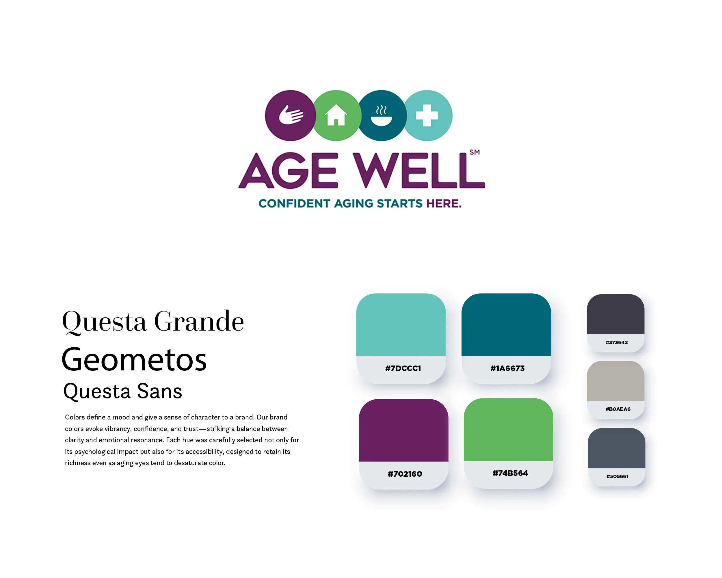 Image of the Age Well logo. Includes purple, green and shades of blue and grey.