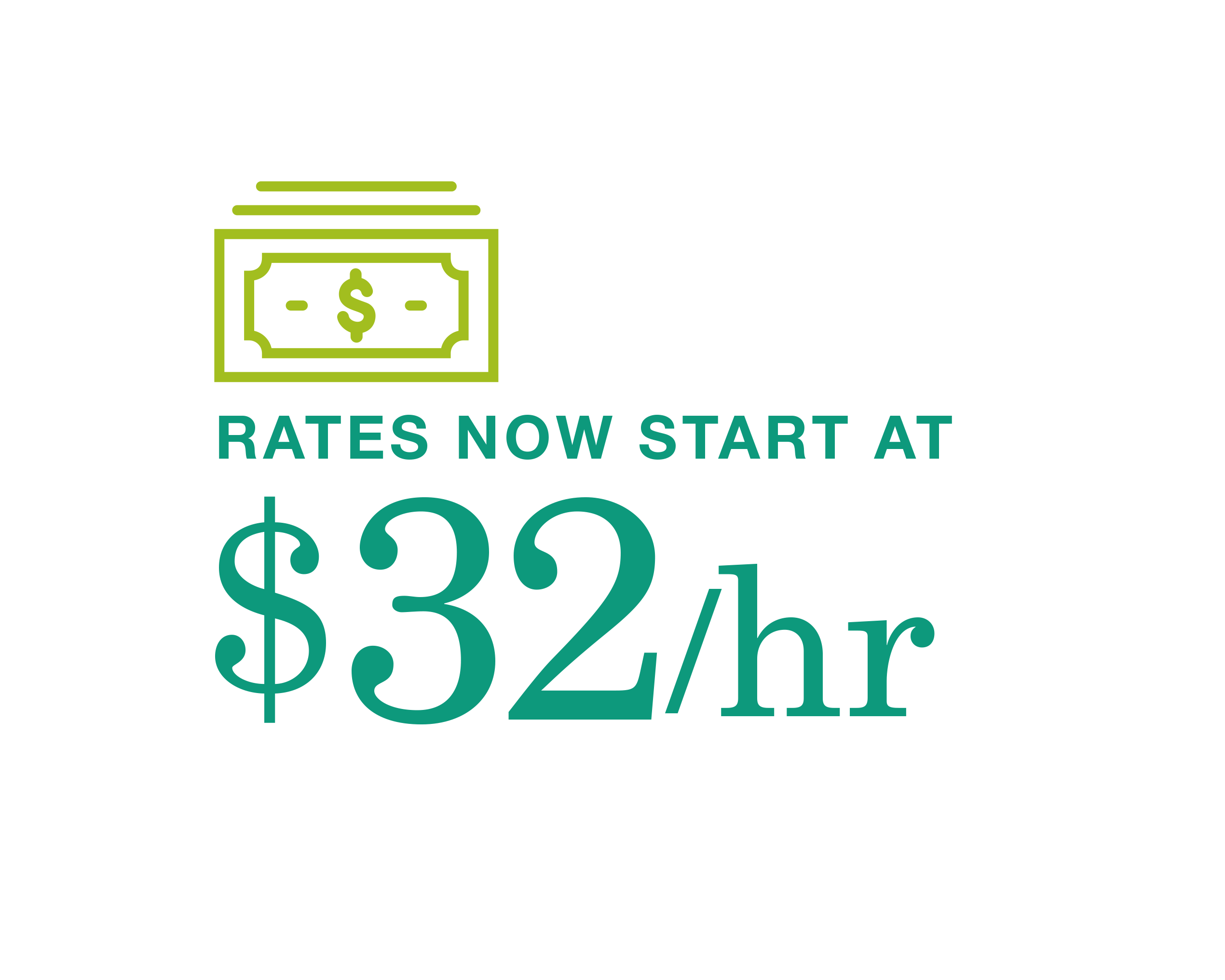 image of graphic showing rates now start at $32/hr