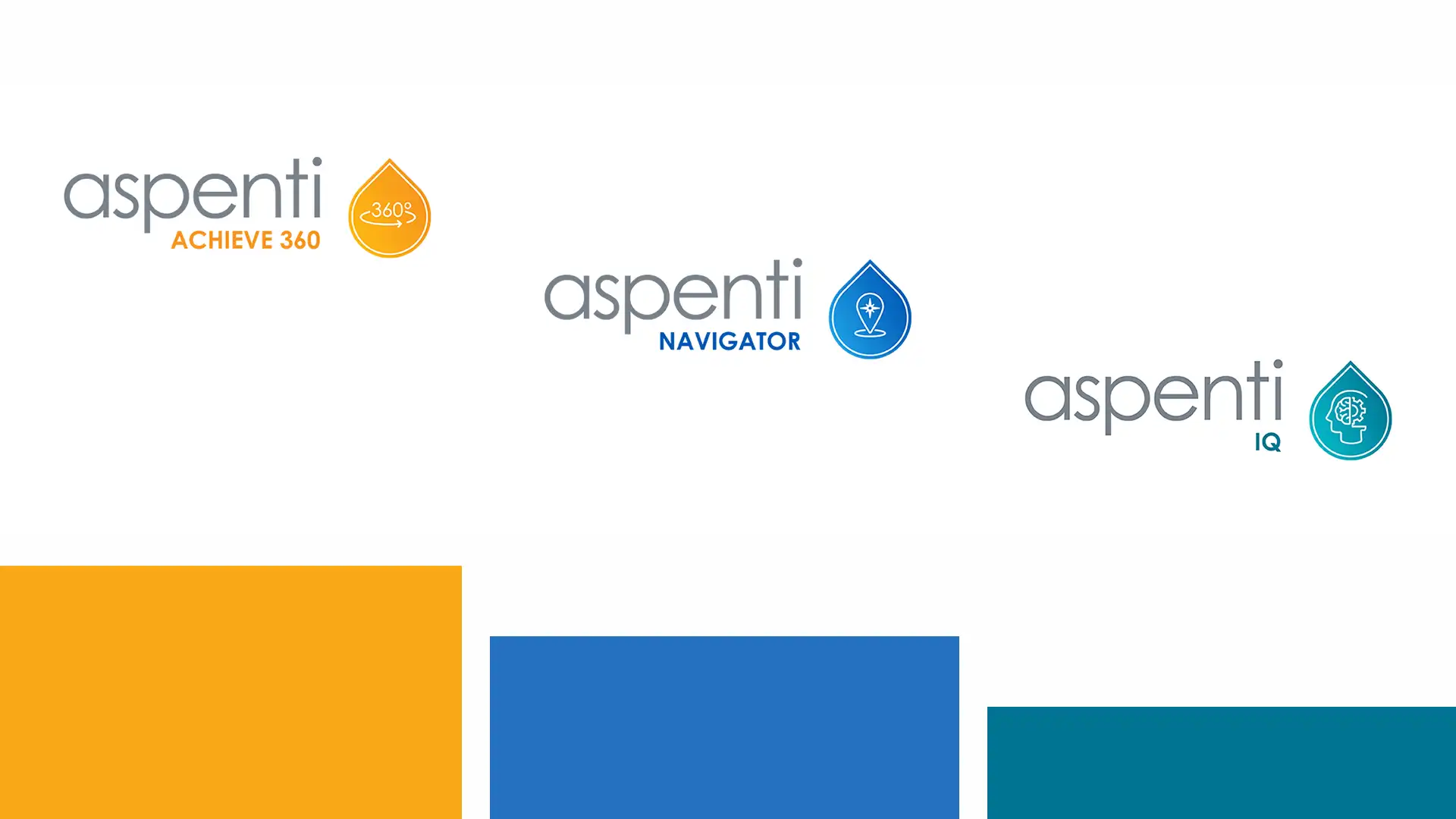 Image of Aspenti brand colors. Yellow, blue and teal.