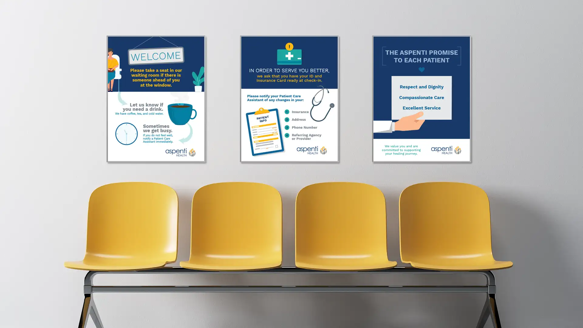 Image of three poster in medical office for Aspenti Health