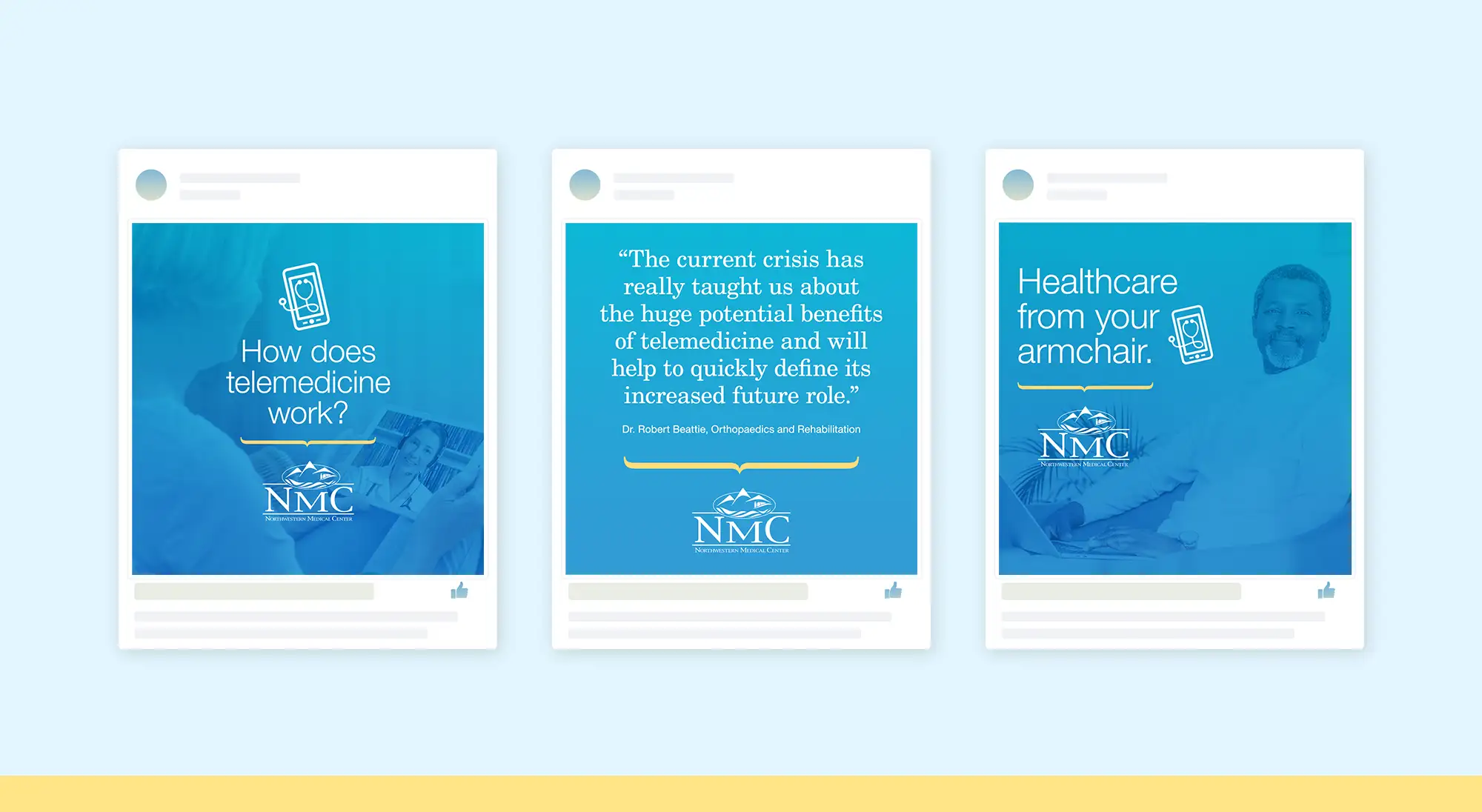 Image of three different NMC telemedicine ads