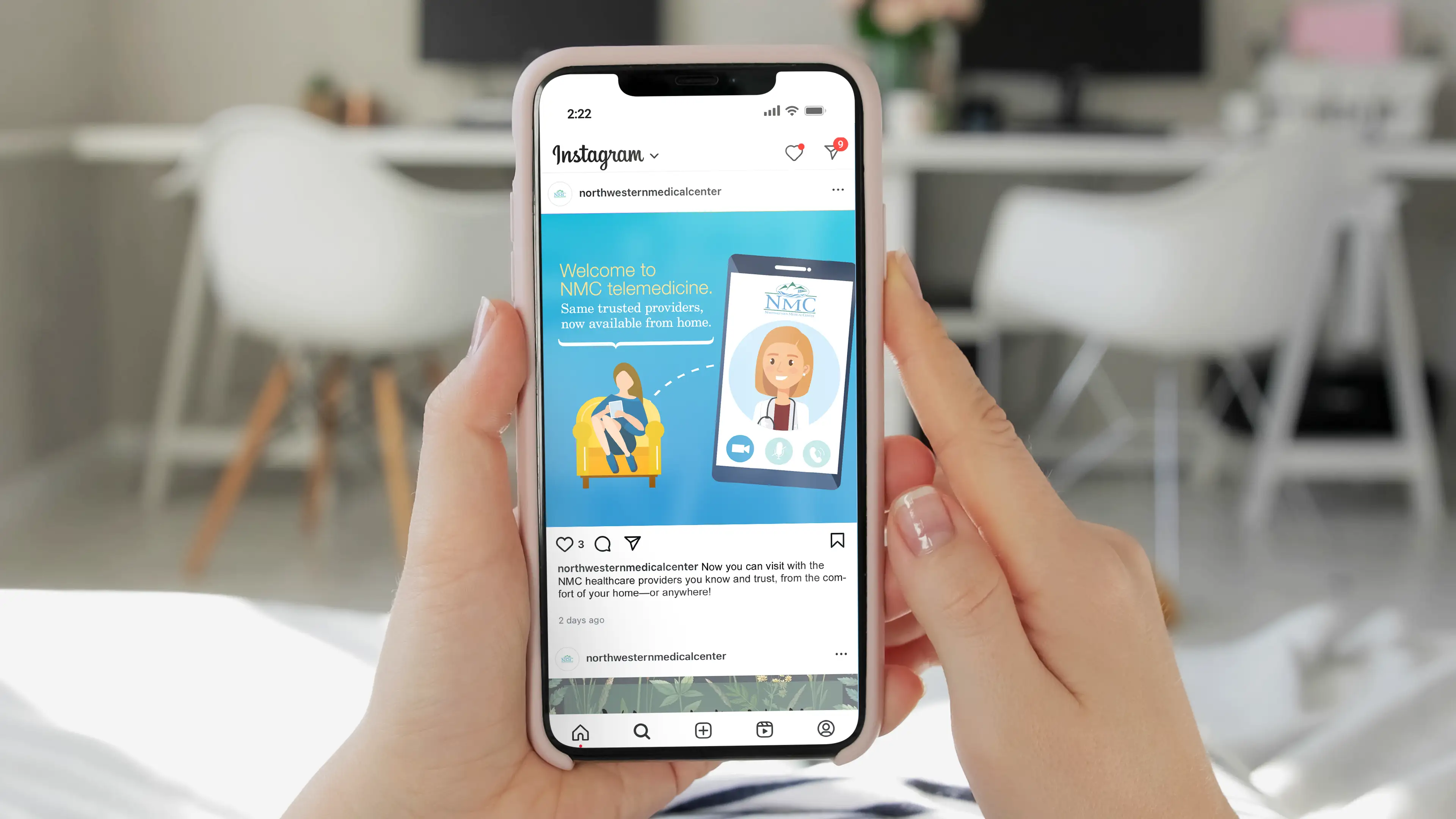 An Instagram ad for Northwestern Medical Center telemedicine