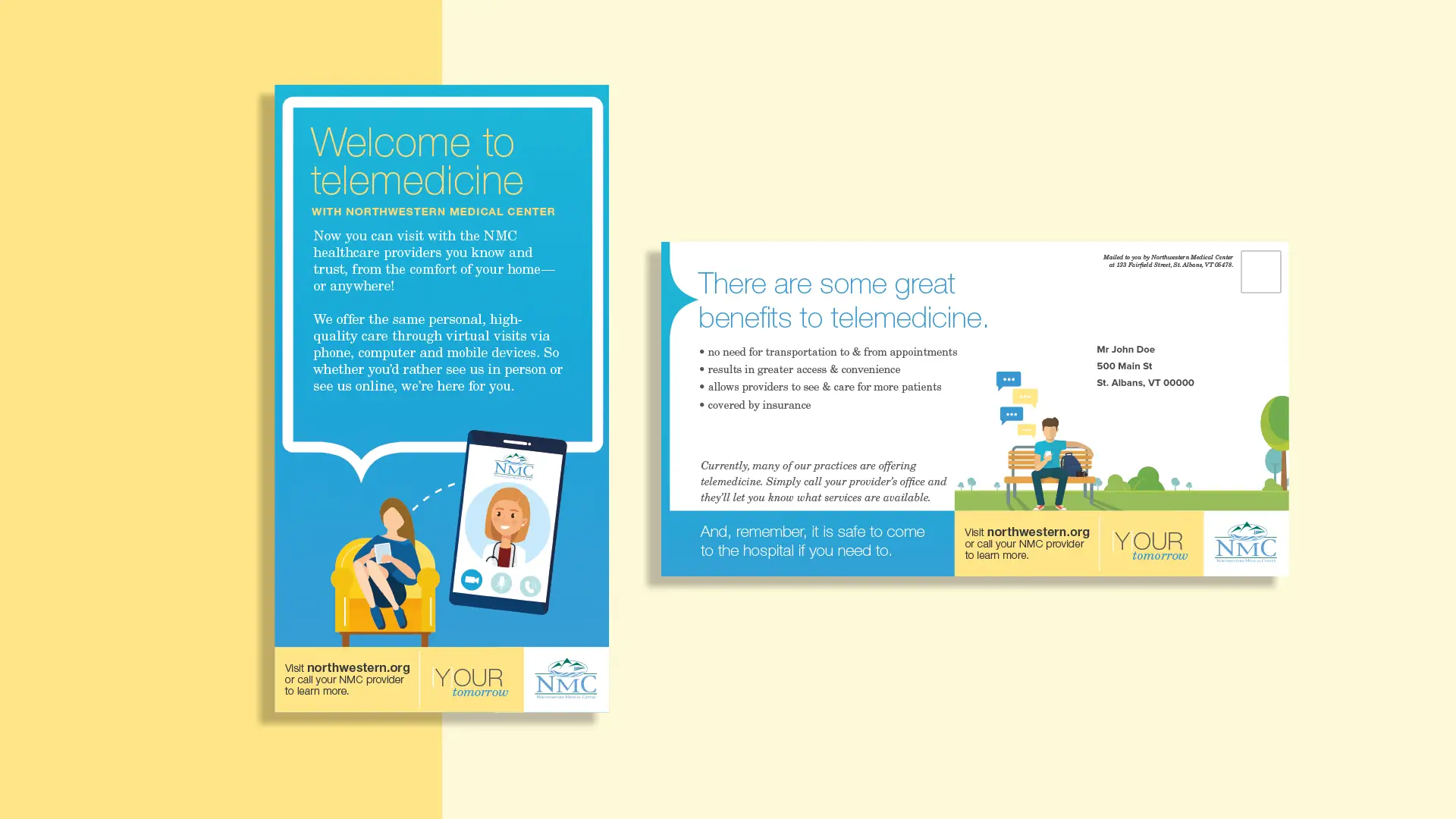 Image of the telemedicine mailing card for Northwestern Medical Center.